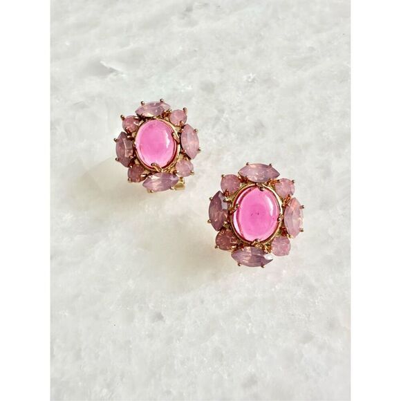 Light pink stud oval rhinestone earrings - Picture 2 of 4